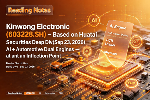 Kinwong Electronic (603228 .SH) — Based on Huatai Securities Deep Dive (Sep 23, 2026)AI + Automotive Dual Engines — PCB Leader at an Inflection Point